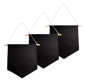 Custom Logo Printed Black Hanging Pennant Blank Cotton Canvas Banner Flag for Decorative Use Made of Cloth