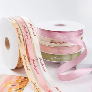 Custom Logo Printed Colorful 100% Polyester Satin Ribbon for Gift Packaging