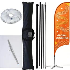 Custom Logo Printed Pennant Beach Flag Pole Kit with Aluminum Alloy Feather Flag Stand for Outdoor Advertising Promotion Events
