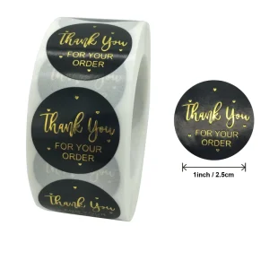 Custom Logo Printed Roll Adhesive Paper Sticker With Gold Stamping Thank You Seal Label Stickers for Packaging