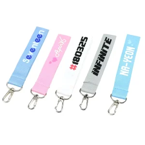 Custom Logo Printed Satin Nylon Half Keychain Ribbon Strap Short Small Keychain Lanyard with Breakaway Clip