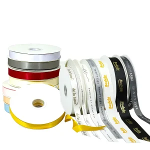 Custom Logo Printed Satin Ribbon Luxury Silk Grosgrain Ribbon for Gift Wrapping Flower Bouquet Christmas Decoration Ribbon Roll
