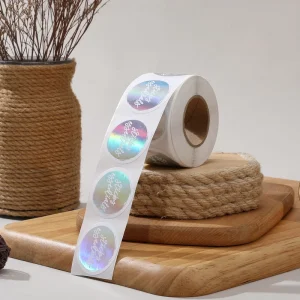 Custom Logo Printed Vinyl Adhesive Label Waterproof Paper Stickers Round Holographic Label Packaging Roll Hologram Sticker