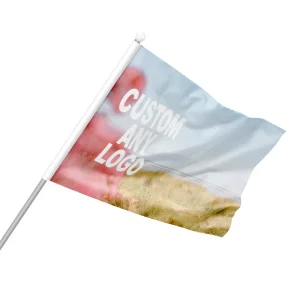 Custom Logo Printing Waving Flag 14x21cm 100% Polyester Mini Small Hand Held Flag With Plastic Pole Party Decorations