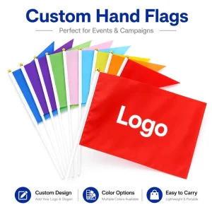 Custom Logo Promotion Mini Hand Waving Flags Logo Printed Promotional Flags for Sports Events Celebrations and Brand Marketing