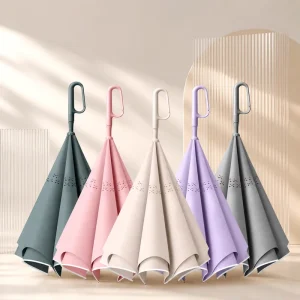 Custom Logo Reverse Folding Ring Handle Umbrella Auto Open Close Double Layer Travel Parasol for Women Promotional Gifts