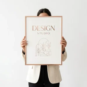 Custom Logo Rose Gold Line Art Minimalist Print for Studio Office Interior Wall Decoration Art Poster