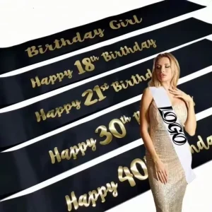 Custom Logo Satin Fabric Party Gold Onion Shoulder Strap Etiquette Strap Sash Ribbon for Birther Graduation Ceremony