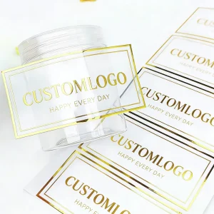 Custom Logo Self-Adhesive Transparent Gold Foil Labels Sticker Hot Stamping Vinyl Label for Perfume & Lipstick