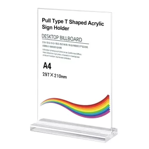 Custom Logo T-Shaped A4/A5/A6 Menu Holder Stand Table Sign Double Sided Clear Acrylic for Pull Type Display Rack