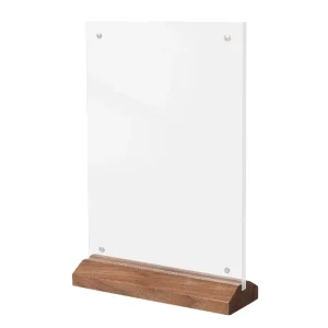 Custom Logo Walnut Wood Base 7 8 Inches Acrylic Display Banner Magnetic Table Sign Advertising Stand for Table