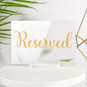 Custom Luxury Acrylic Reserved Table Sign with Stand Gold Text Table Card for Wedding Reception Restaurant Party Seating Decor