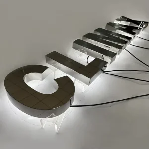 Custom Made 3D Polished Stainless Steel LED Backlit Illuminated Letter Signage For Store and Company Advertising