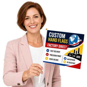 Custom Made Portable Hand Flag 40x60cm Polyester Handheld Banner Corporate Event