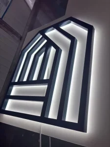 Custom Matte Teal Backlit LED Logo Sign 3D Illuminated House Shape Halo Lit Signage for Business Wall Decor