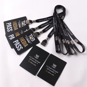 Custom Media Pass Lanyard with PVC Card Full Color Printed VIP Staff Badge Holder Set for Events