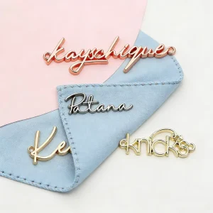 Custom Metal Label Hollow Lettering Brand Tags with Sewing Holes for Scarf Swimsuit Accessories High Quality