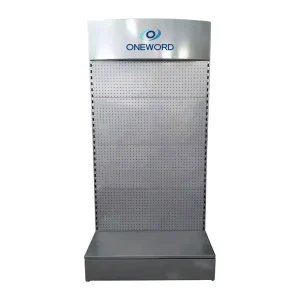 Custom Metal Pegboard Display Rack with Hooks Floor Standing Hardware Store Display Stand for Supermarket