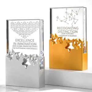 Custom Metal Star Crystal Trophy Engraved Gold Silver Bronze Plaque for Authorized Dealer Awards Tournament Recognition