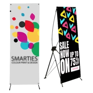 Custom Metal X Banner Stand Portable Cross Display Frame UV Resistant Finish for Trade Shows Promotional Events Retail