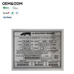 Custom Metalphoto Truck Chassis Plates Engraved VIN Barcode & QR Code for Vehicle Compliance