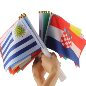 Custom Mini Hand held Polyester Flag for Education & Travel Agency Cheer Supporters Digital Printing Hands off Hands off Flags