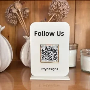 Custom Minimalist Acrylic QR Code Sign Personalized Logo Plaque Table Stand Graduation WiFi Password Google Review Social Media