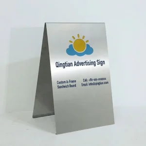 Custom Mirror Polished A-Frame Sign Outdoor Double Sided Stainless Steel Sidewalk Sandwich Board Luxury Storefront Advertising