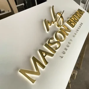 Custom Modern Luxury Gold Metal Letter Logo Wall Sign with Free Design LED Light Board for Indoor Outdoor Use