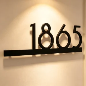 Custom Modern Matte Black Floating House Number Sign 3D Metal Address Plaque Outdoor Villa Hotel Door Number Plate with Base