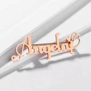 Custom Modern Stainless Steel Pin Stylish Metal Pattern Logo Hollow English Letters Brooch Laser Cut