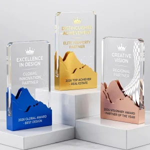 Custom Mountain Crystal Trophy Gold Silver Bronze Metal Peak Award Personalized Engraved Climbing Tournament Champion Winner