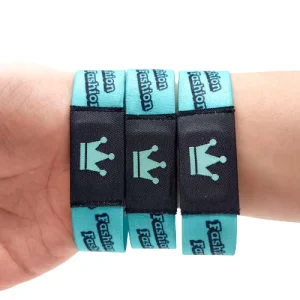 Custom NFC 13.56Mhz Full Color Printed RFID Elastic Fabric Bracelet Stretchy Polyester Woven Label for Event