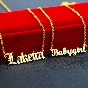 Custom Name Necklace Personalized Stainless Steel Gold Plated Old English Letter Nameplate Necklace For Women