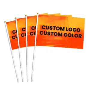 Custom National Hand Waving Flag Plastic Polyester Flagpole Waterproof Handheld Digital Printed for Team Building