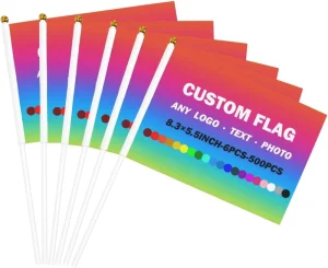 Custom National Polyester Digital Printed Wooden Stick Handheld Flags with Custom Logo Custom Size Durable Design