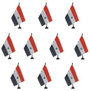 Custom National Table Flags with Acrylic Flagpole Polyester Digital Printing Satin Elastic Fabrics Handheld Flag