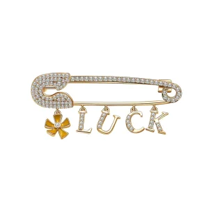 Custom New Fashion Jewelry Korean Version Ladies LUCK Letter Brass Brooch Lucky Flower Exquisite Wedding Brooch Pins Accessories