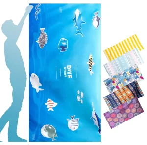 Custom OEM Logo Oversized Fast Drying Sublimation Digital Printed Hawaii Microfiber Absorbent Beach Towel Mesh Bag