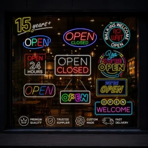 Custom Open LED Neon Sign with Easy Hanging Kit for Shop Window Advertising Waterproof Luminous Open Close Sign Board