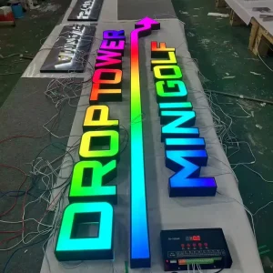 Custom Outdoor Business Stainless Steel RGB Led Illuminated Shop Sign Channel Letter Sign 3d Led Front-lit Letter Signage