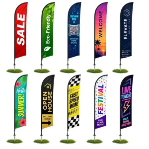 Custom Outdoor Feather Flag Advertising Banner Knitted Polyester Fiberglass Pole for Sales Events Conferences