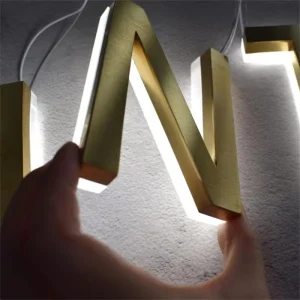 Custom Outdoor Gold Brushed Stainless Steel Backlit Signage 3D Shop Name Metal Logo Sign LED Illuminated Sign for Advertising