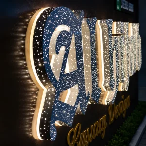 Custom Outdoor LED Logo Sign Perforated Metal Channel Letters Front and Halo Lit 3D Storefront Business Signage
