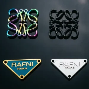 Custom Plated Hollow Metal Letter Logo Label Badge Gold Silver Black Zinc Alloy Clothing Patch for Jeans Jacket OEM