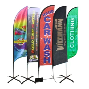 Custom Polyester Fabric Barber Feather Pennant Flag with Fiberglass Flagpole Waterproof Advertising Use