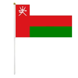 Custom Polyester Fabric Small Size Country Oman Omani National Hand Held Waving Flags With Plastic or Wooden Pole