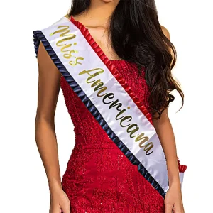 Custom Polyester Sublimation Printed Miss Americana Sash with Red Blue Frills