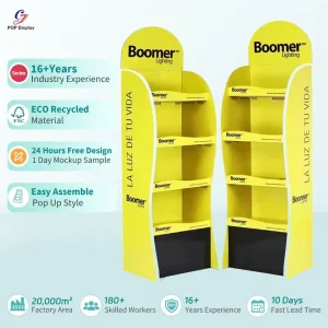 Custom Portable Foldable Pop Up Cardboard Display Stand Supermarket Food Products Paper Corrugated Floor Retail Displaying Shelf