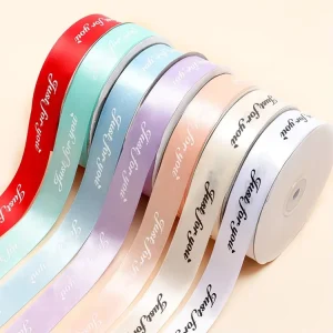 Custom Print Brand Name Logo Silk Roll Satin Ribbon for Gifts